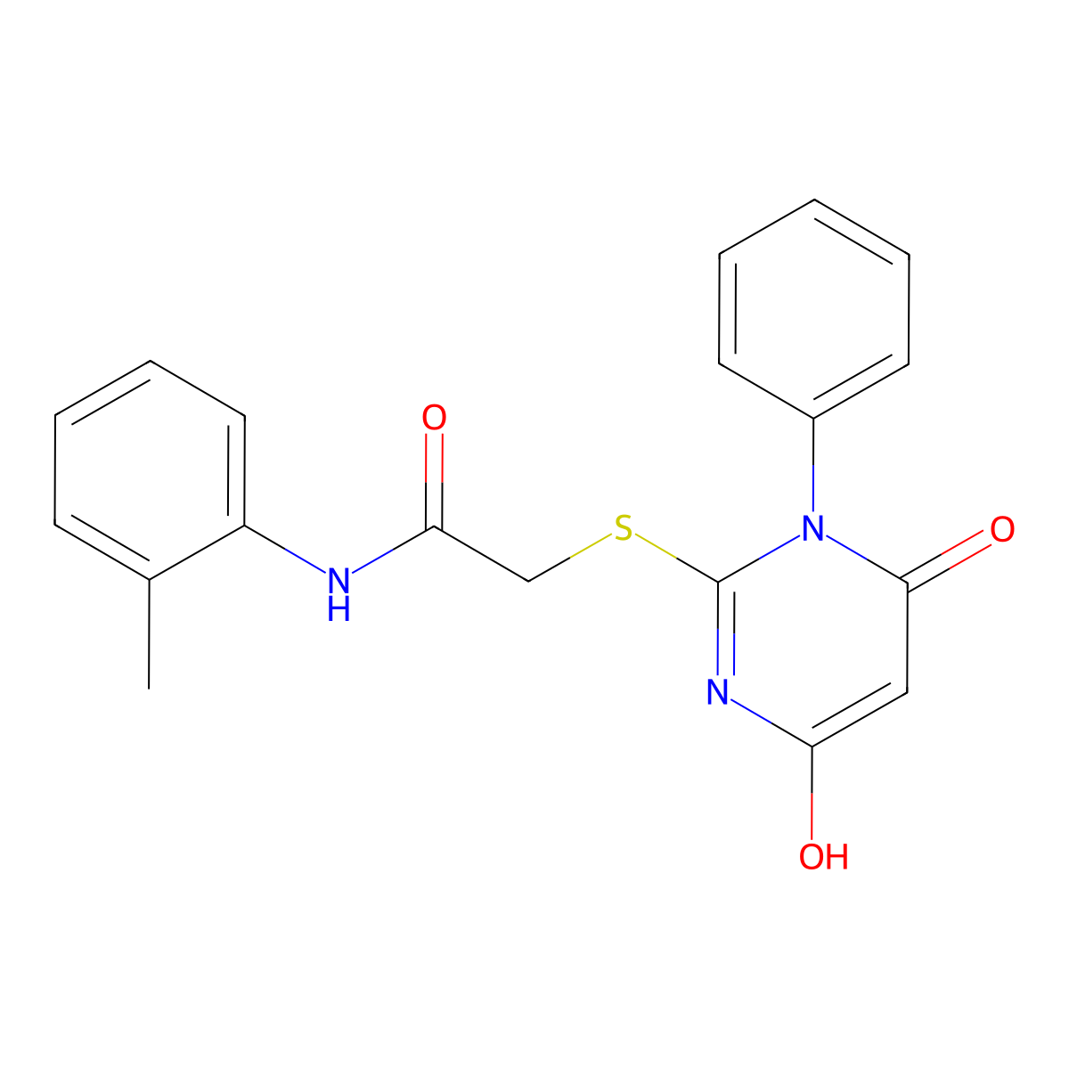2-[(4-hydroxy-6-oxo-1-phenyl-1,6-dihydropyrimidin-2-yl)sulfanyl]-N-(2-methylphenyl)acetamide molecular structure, CAS 374547-53-2