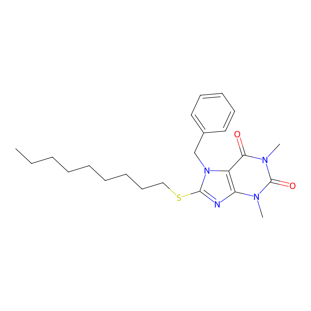 7-Benzyl-1,3-dimethyl-8-nonylsulfanylpurine-2,6-dione molecular structure, CAS 374548-70-6