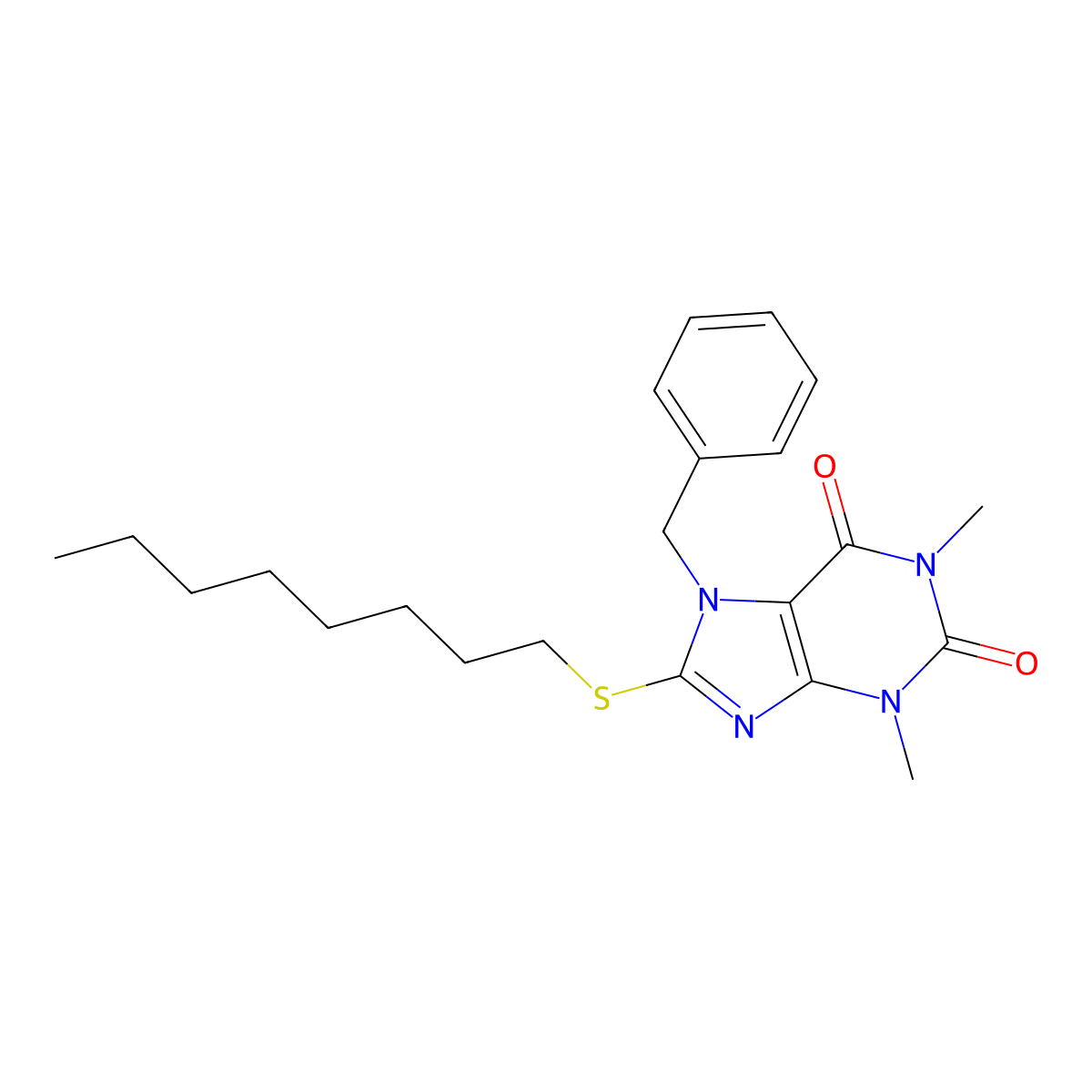 7-Benzyl-1,3-dimethyl-8-octylsulfanylpurine-2,6-dione molecular structure, CAS 374549-44-7