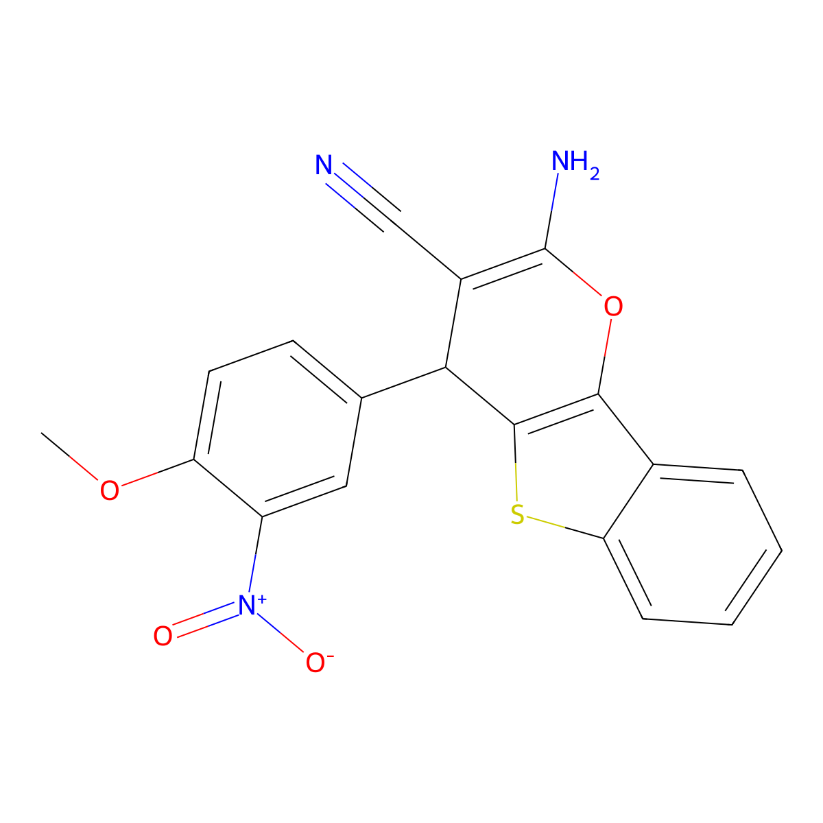 2-amino-4-(4-methoxy-3-nitrophenyl)-4H-[1]benzothieno[3,2-b]pyran-3-carbonitrile molecular structure, CAS 374549-57-2