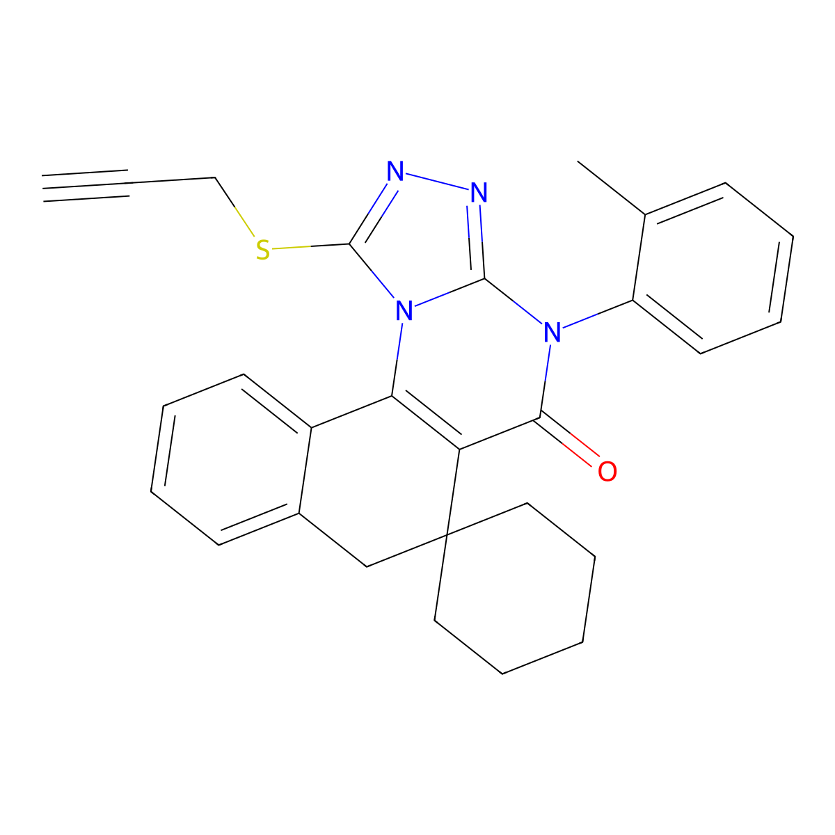 1-(prop-2-yn-1-ylthio)-4-(o-tolyl)-4H-spiro[benzo[h][1,2,4]triazolo[4,3-a]quinazoline-6,1'-cyclohexan]-5(7H)-one molecular structure, CAS 374550-16-0