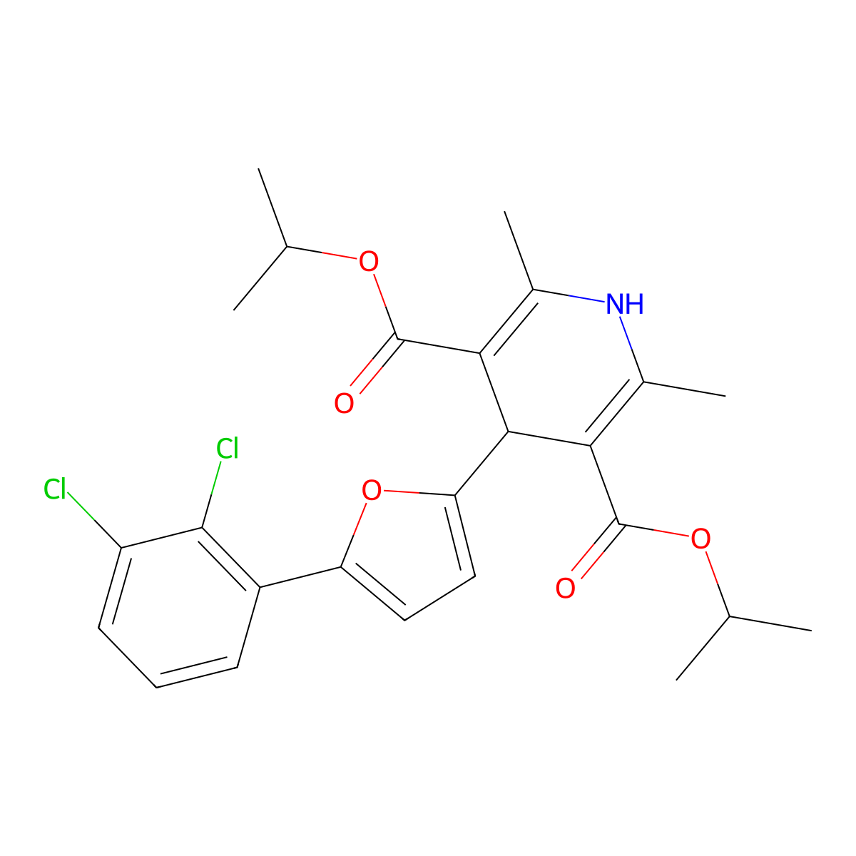 Dipropan-2-yl 4-[5-(2,3-dichlorophenyl)furan-2-yl]-2,6-dimethyl-1,4-dihydropyridine-3,5-dicarboxylate molecular structure, CAS 374550-50-2