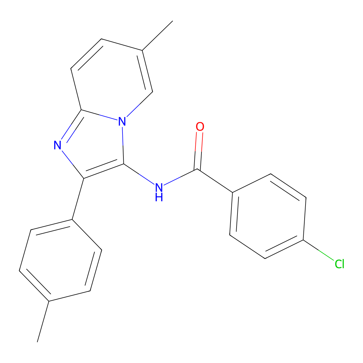 4-chloro-N-[6-methyl-2-(4-methylphenyl)imidazo[1,2-a]pyridin-3-yl]benzamide molecular structure, CAS 374550-54-6