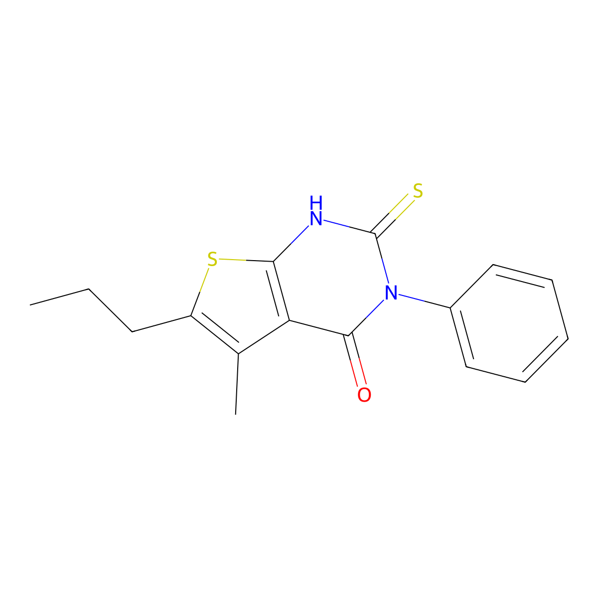 5-methyl-3-phenyl-6-propyl-2-sulfanylidene-1H-thieno[2,3-d]pyrimidin-4-one molecular structure, CAS 374550-55-7