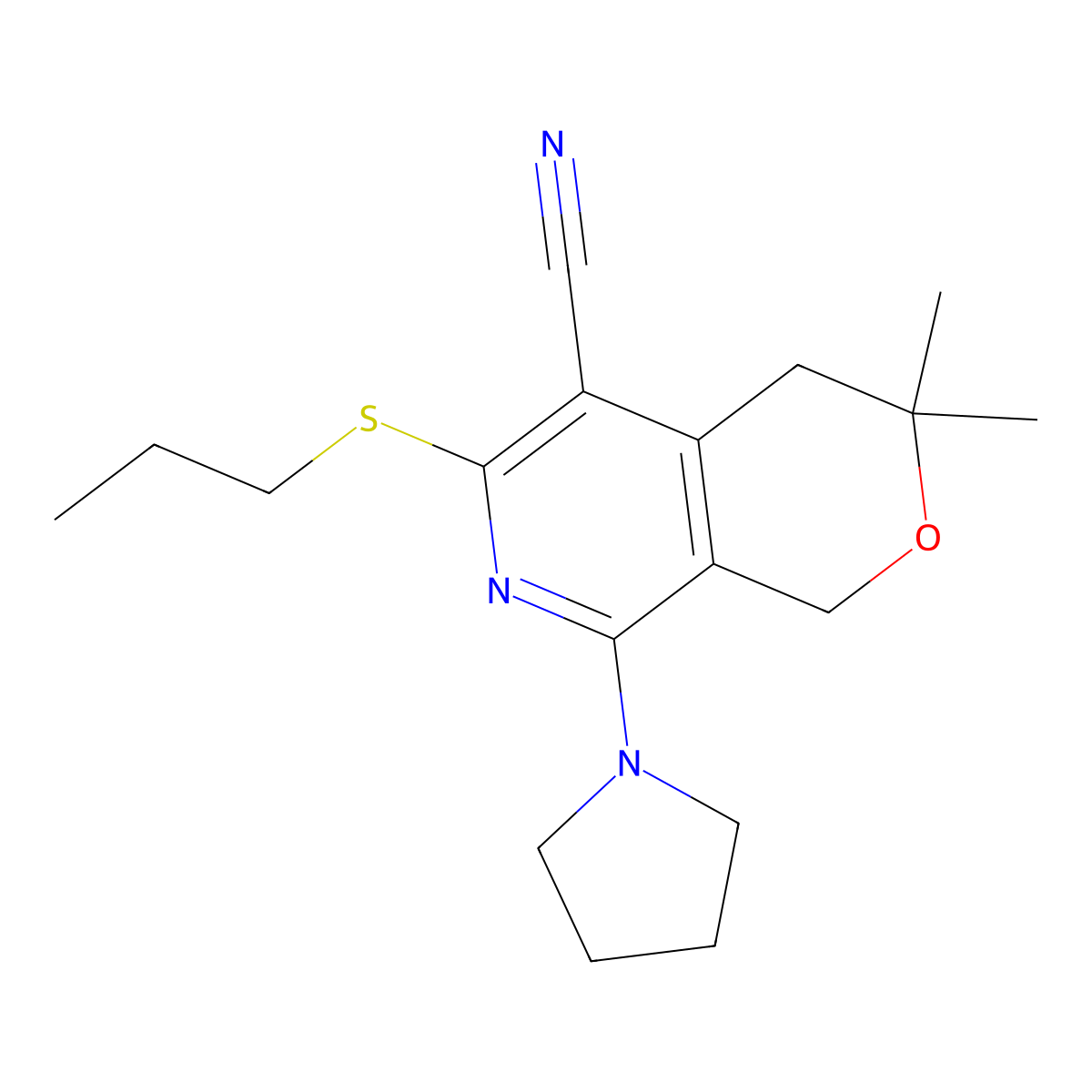3,3-Dimethyl-6-propylsulfanyl-8-pyrrolidin-1-yl-1,4-dihydropyrano[3,4-c]pyridine-5-carbonitrile molecular structure, CAS 374551-02-7