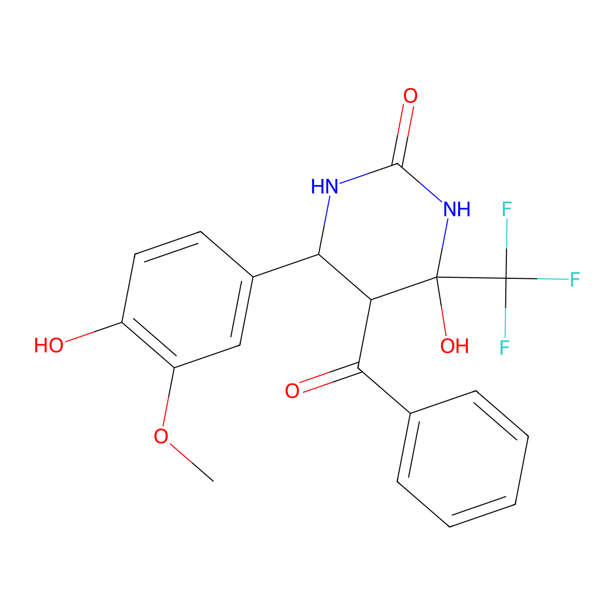 5-Benzoyl-4-hydroxy-6-(4-hydroxy-3-methoxyphenyl)-4-(trifluoromethyl)-1,3-diazinan-2-one molecular structure, CAS 374561-29-2
