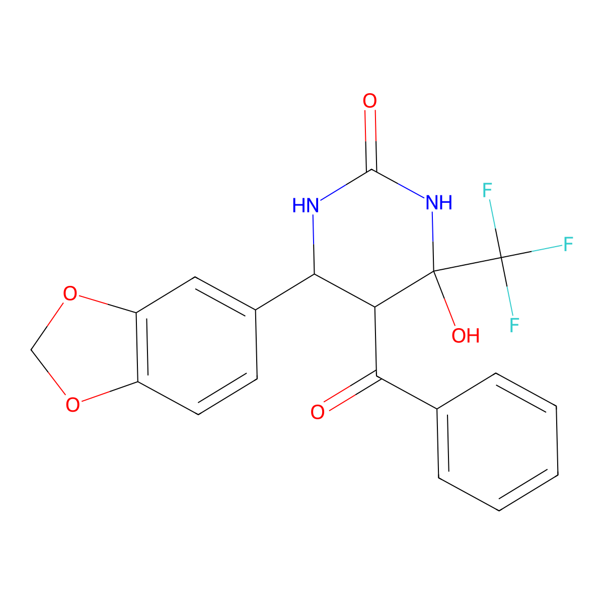 6-(benzo[d][1,3]dioxol-5-yl)-5-benzoyl-4-hydroxy-4-(trifluoromethyl)tetrahydropyrimidin-2(1H)-one molecular structure, CAS 374563-60-7