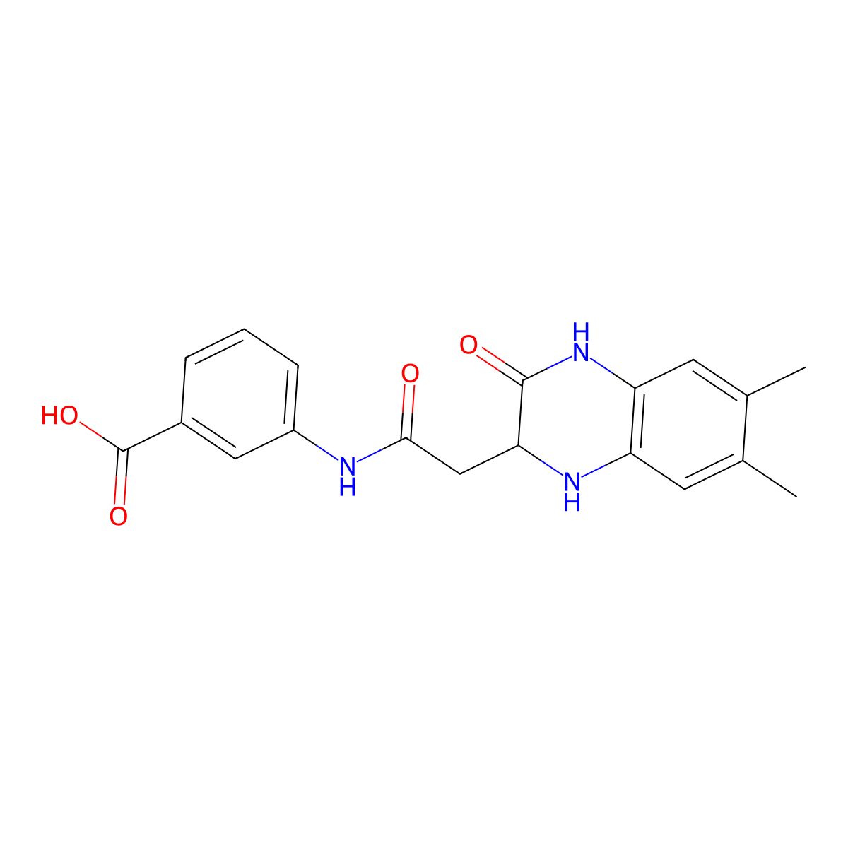 3-{[(6,7-Dimethyl-3-oxo-1,2,3,4-tetrahydroquinoxalin-2-yl)acetyl]amino}benzoic acid molecular structure, CAS 374566-24-2