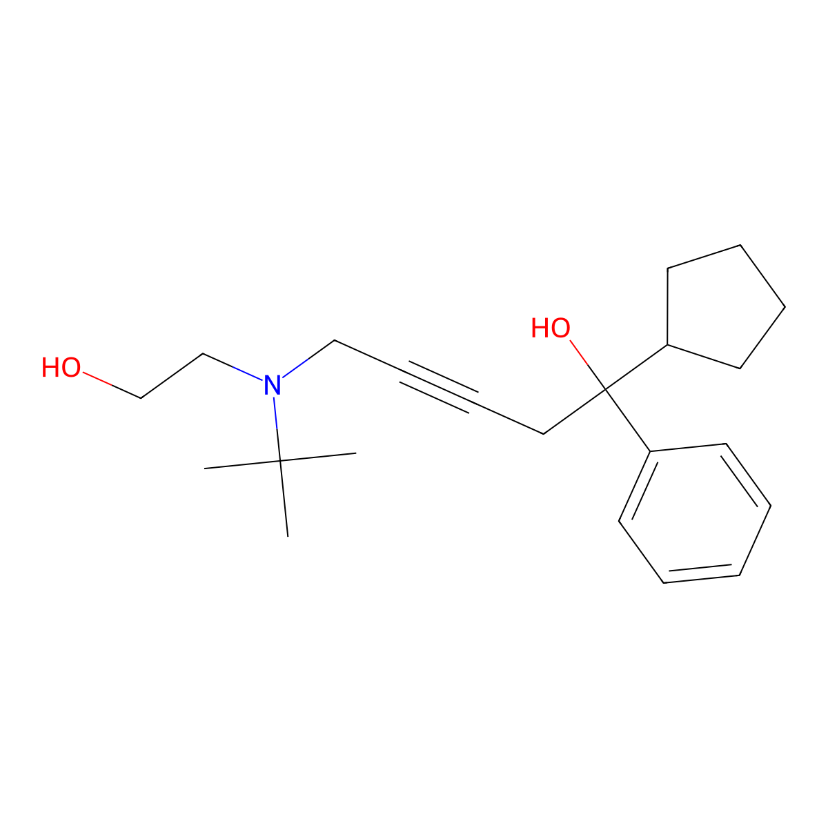 5-[Tert-butyl(2-hydroxyethyl)amino]-1-cyclopentyl-1-phenylpent-3-yn-1-ol molecular structure, CAS 374596-96-0