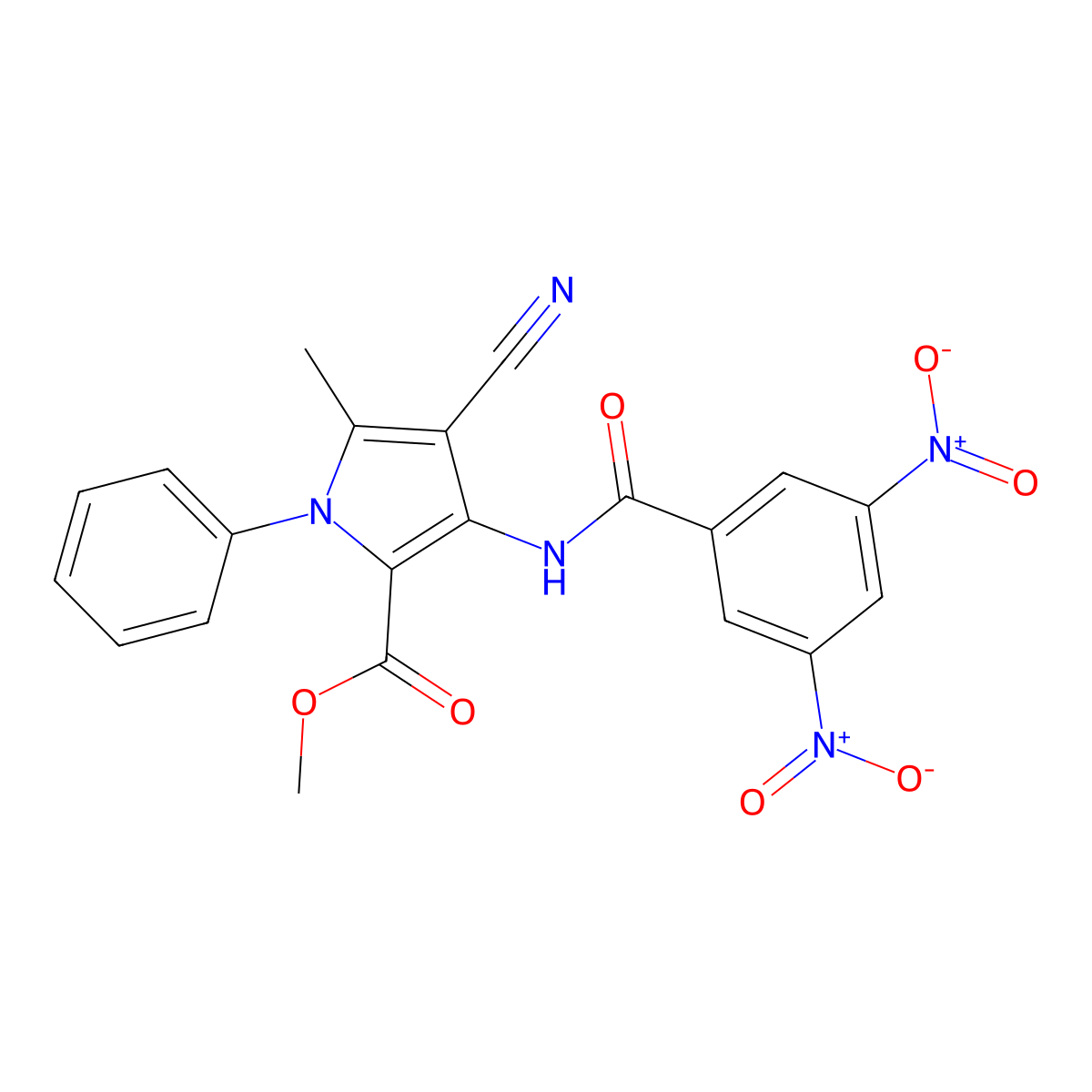 Methyl 4-cyano-3-[(3,5-dinitrobenzoyl)amino]-5-methyl-1-phenylpyrrole-2-carboxylate molecular structure, CAS 374597-21-4