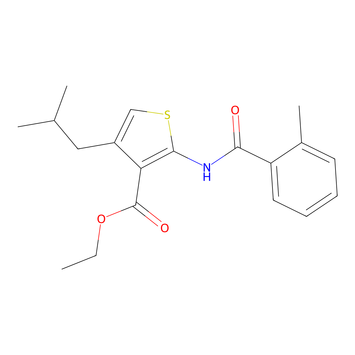 Ethyl 4-isobutyl-2-(2-methylbenzamido)thiophene-3-carboxylate molecular structure, CAS 374598-33-1