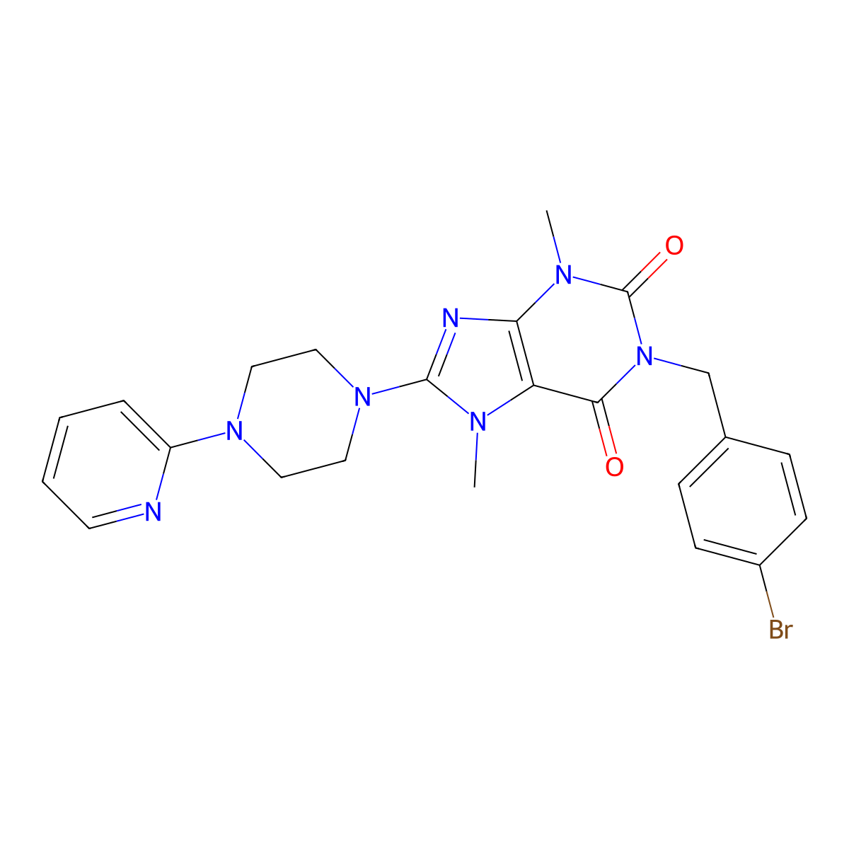 1-[(4-Bromophenyl)methyl]-3,7-dimethyl-8-(4-pyridin-2-ylpiperazin-1-yl)purine-2,6-dione molecular structure, CAS 374598-92-2