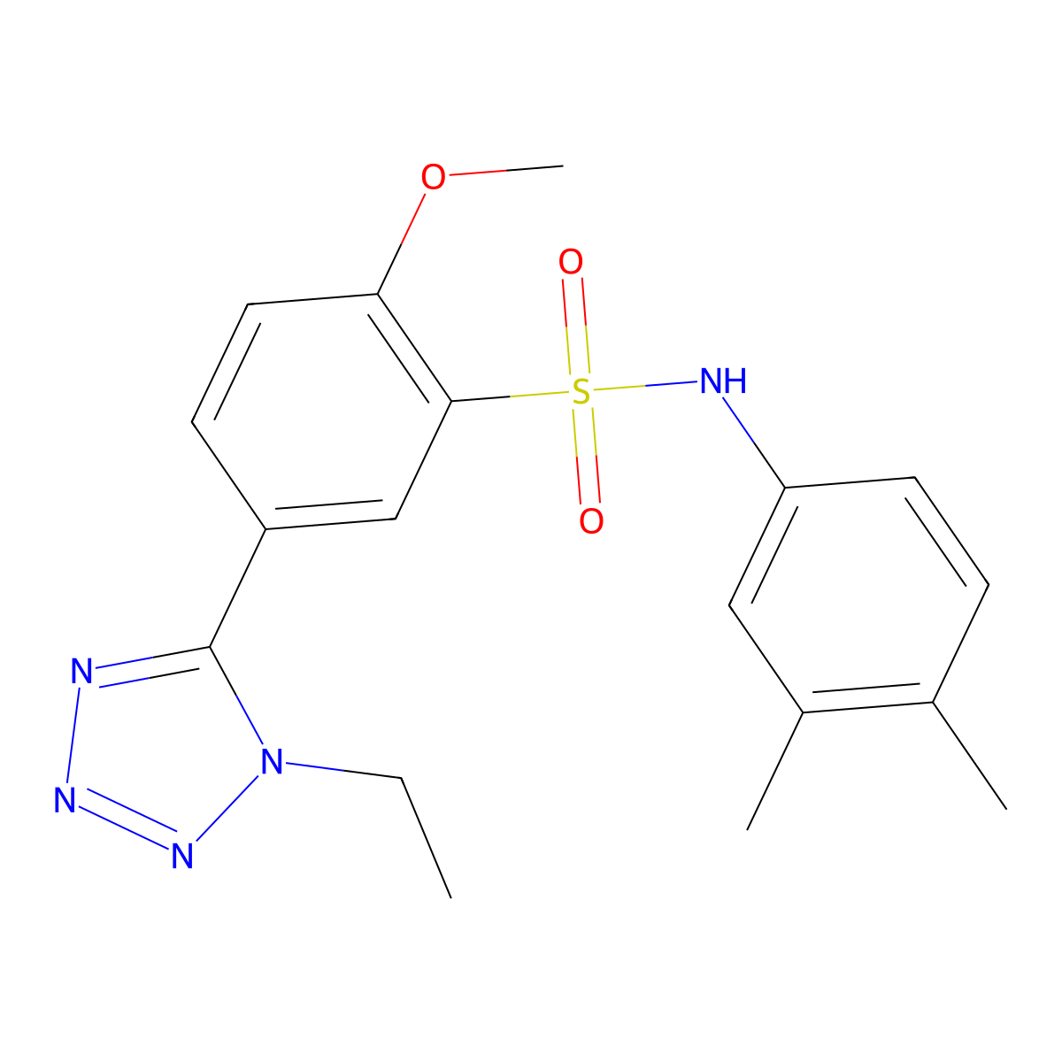 N-(3,4-dimethylphenyl)-5-(1-ethyl-1H-tetrazol-5-yl)-2-methoxybenzenesulfonamide molecular structure, CAS 374599-26-5