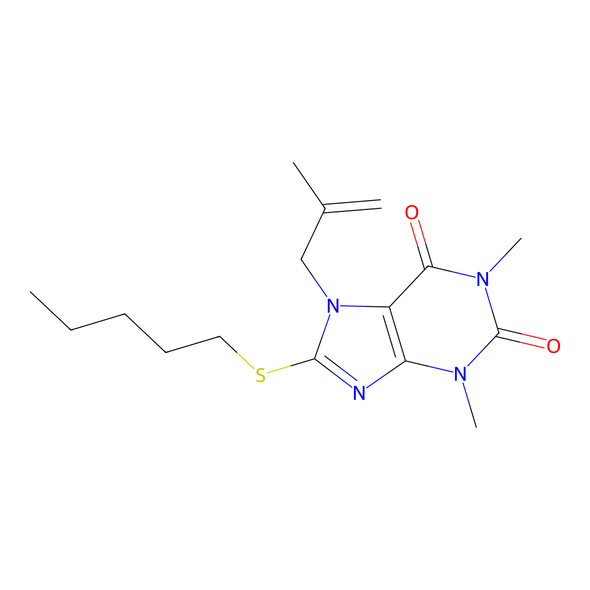 1,3-Dimethyl-7-(2-methylprop-2-enyl)-8-pentylsulfanylpurine-2,6-dione molecular structure, CAS 374599-33-4