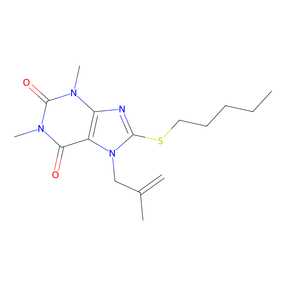 1,3-Dimethyl-7-(2-methylprop-2-enyl)-8-pentylsulfanylpurine-2,6-dione molecular structure, CAS 374599-33-4