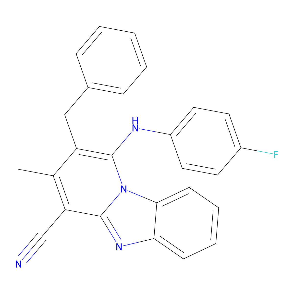 2-Benzyl-1-(4-fluoroanilino)-3-methylpyrido[1,2-a]benzimidazole-4-carbonitrile molecular structure, CAS 374599-74-3