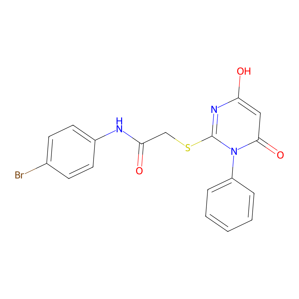 N-(4-bromophenyl)-2-[(4-hydroxy-6-oxo-1-phenyl-1,6-dihydropyrimidin-2-yl)sulfanyl]acetamide molecular structure, CAS 374600-39-2