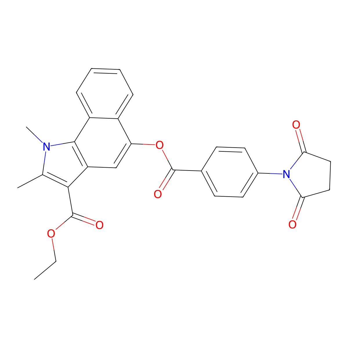 ethyl 5-((4-(2,5-dioxopyrrolidin-1-yl)benzoyl)oxy)-1,2-dimethyl-1H-benzo[g]indole-3-carboxylate molecular structure, CAS 374600-43-8