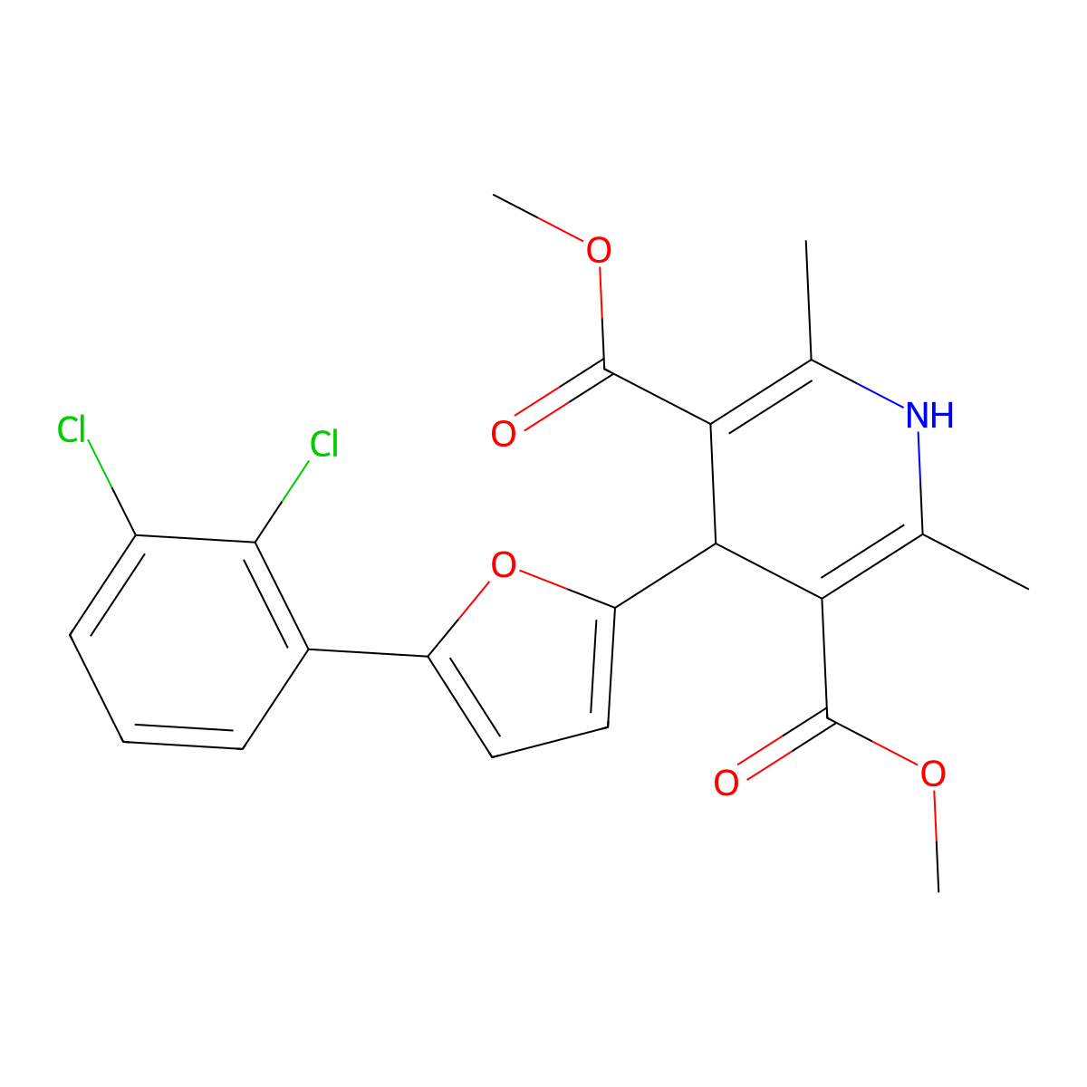 Dimethyl 4-[5-(2,3-dichlorophenyl)furan-2-yl]-2,6-dimethyl-1,4-dihydropyridine-3,5-dicarboxylate molecular structure, CAS 374601-23-7