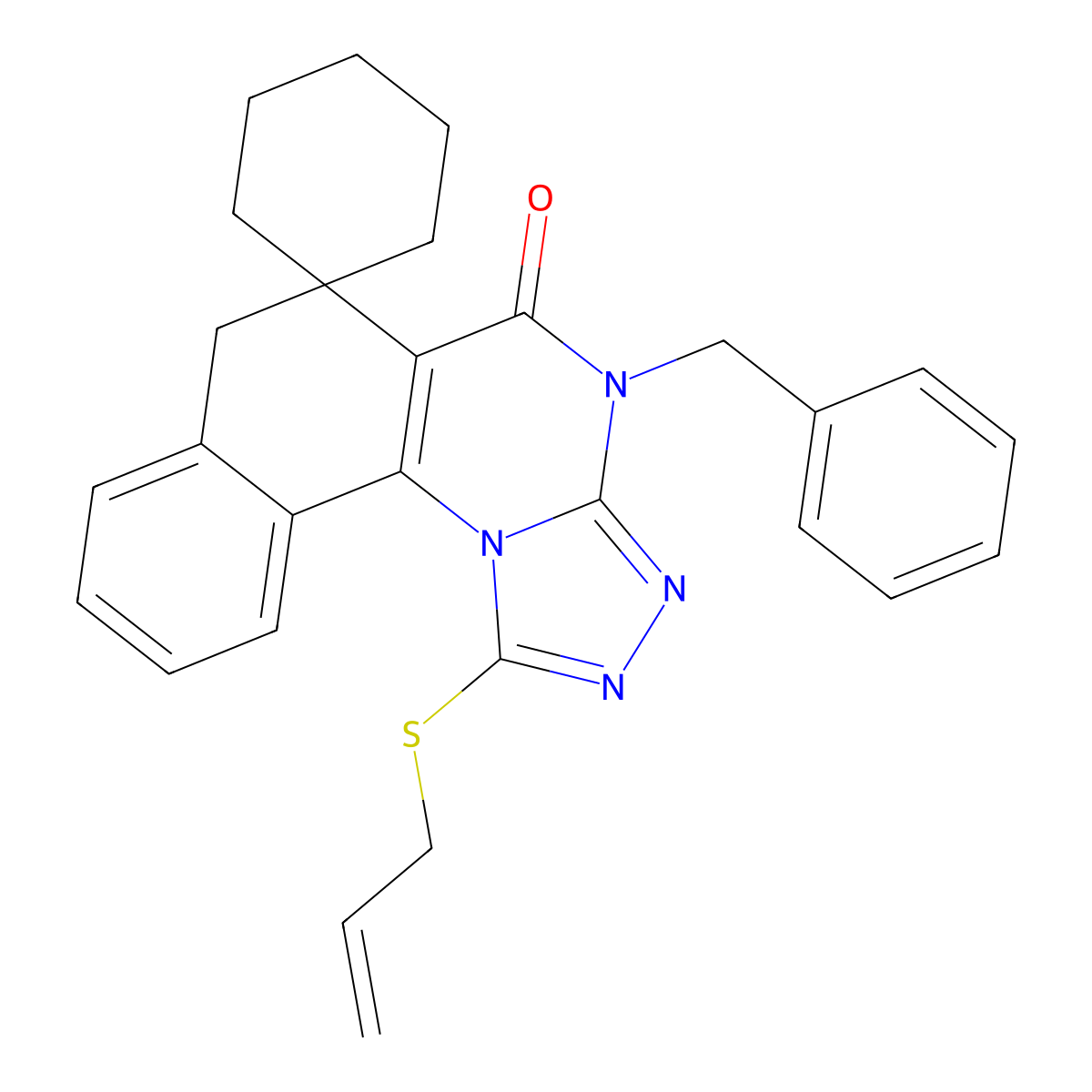1-(allylthio)-4-benzyl-4H-spiro[benzo[h][1,2,4]triazolo[4,3-a]quinazoline-6,1'-cyclohexan]-5(7H)-one molecular structure, CAS 374601-29-3