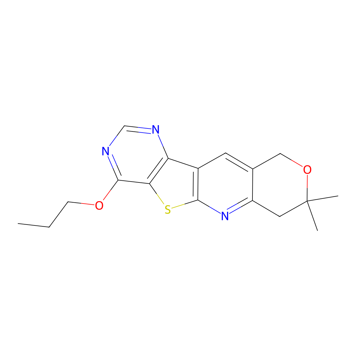 8,8-dimethyl-4-propoxy-8,10-dihydro-7H-pyrano[3'',4'':5',6']pyrido[3',2':4,5]thieno[3,2-d]pyrimidine molecular structure, CAS 374601-36-2