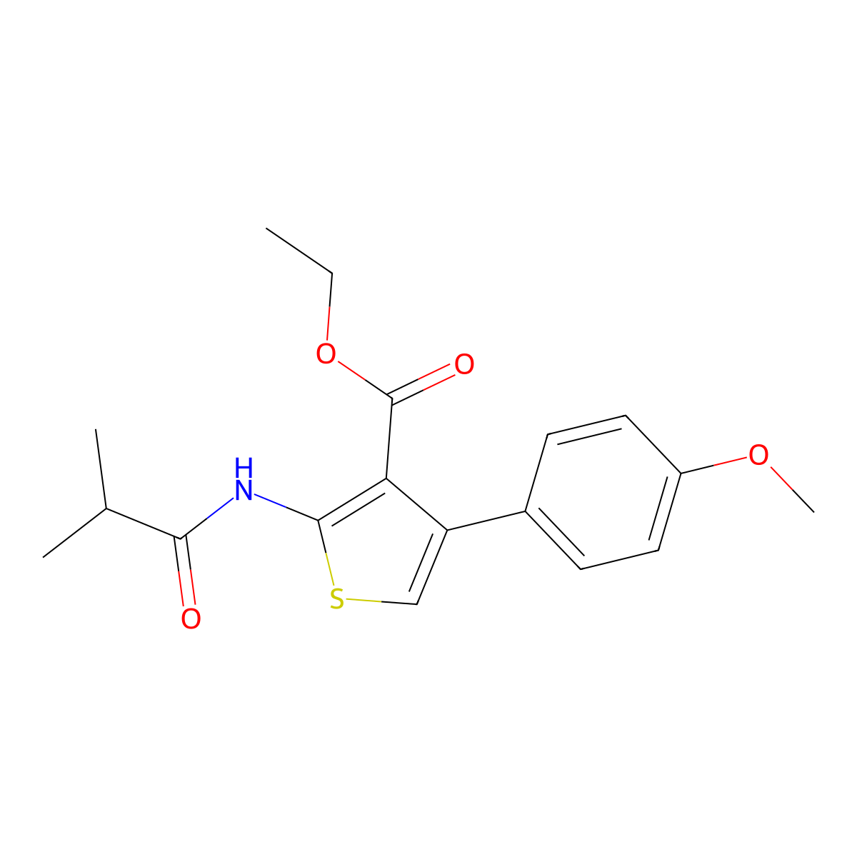 Ethyl 4-(4-methoxyphenyl)-2-(2-methylpropanoylamino)thiophene-3-carboxylate molecular structure, CAS 374601-63-5