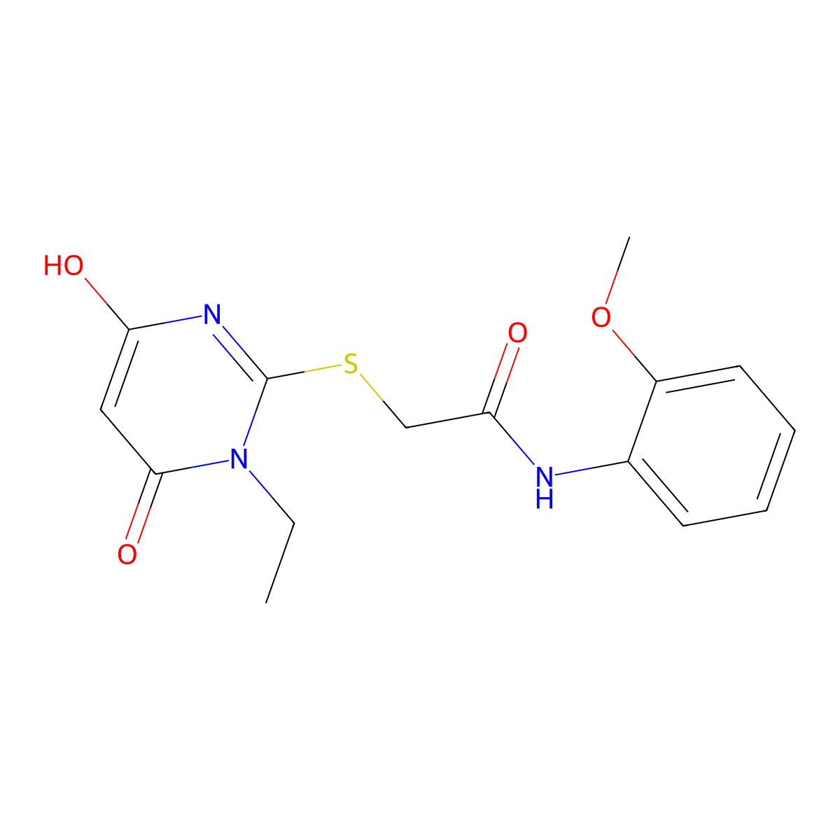 2-[(1-ethyl-4-hydroxy-6-oxo-1,6-dihydropyrimidin-2-yl)sulfanyl]-N-(2-methoxyphenyl)acetamide molecular structure, CAS 374602-21-8