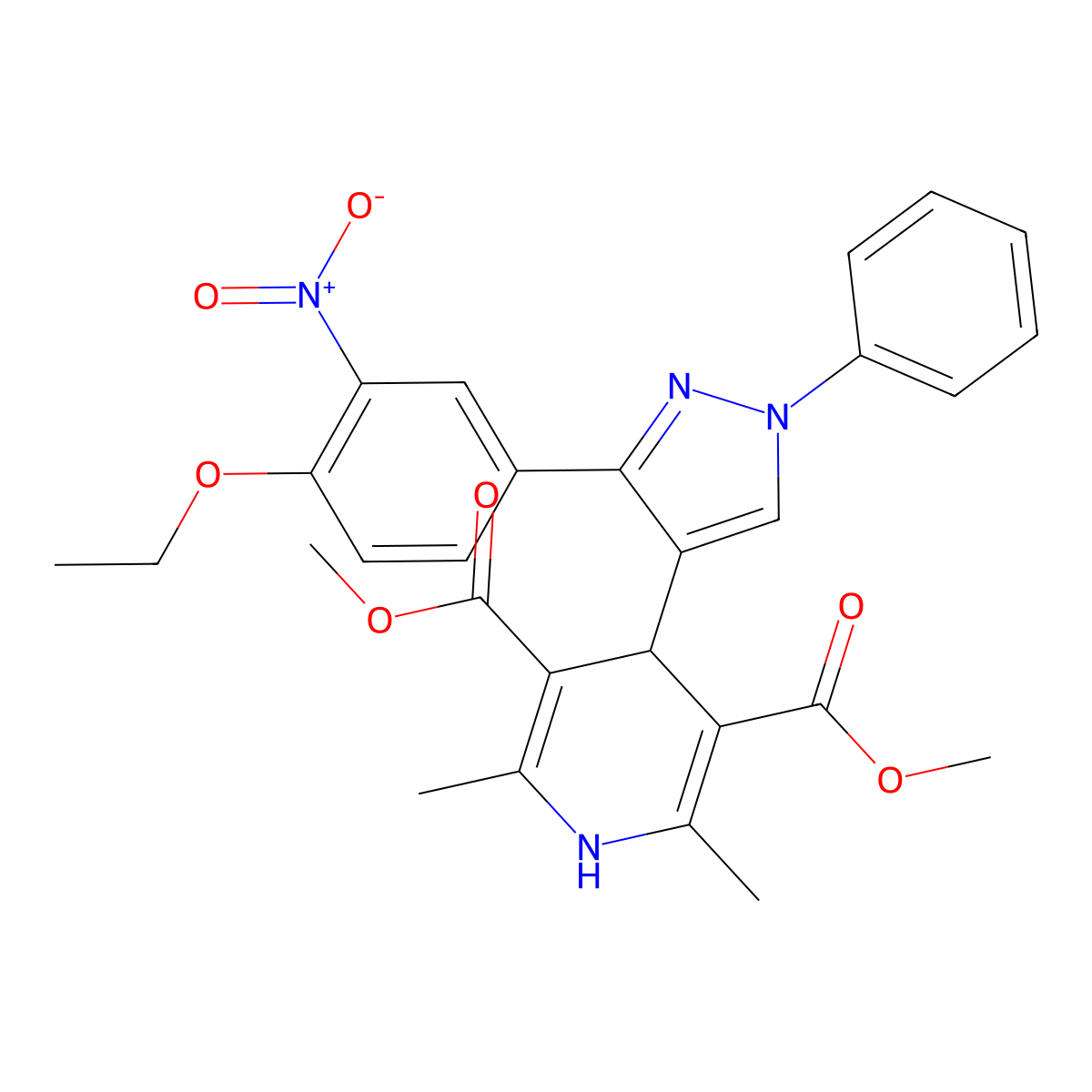 Dimethyl 4-[3-(4-ethoxy-3-nitrophenyl)-1-phenylpyrazol-4-yl]-2,6-dimethyl-1,4-dihydropyridine-3,5-dicarboxylate molecular structure, CAS 374605-80-8