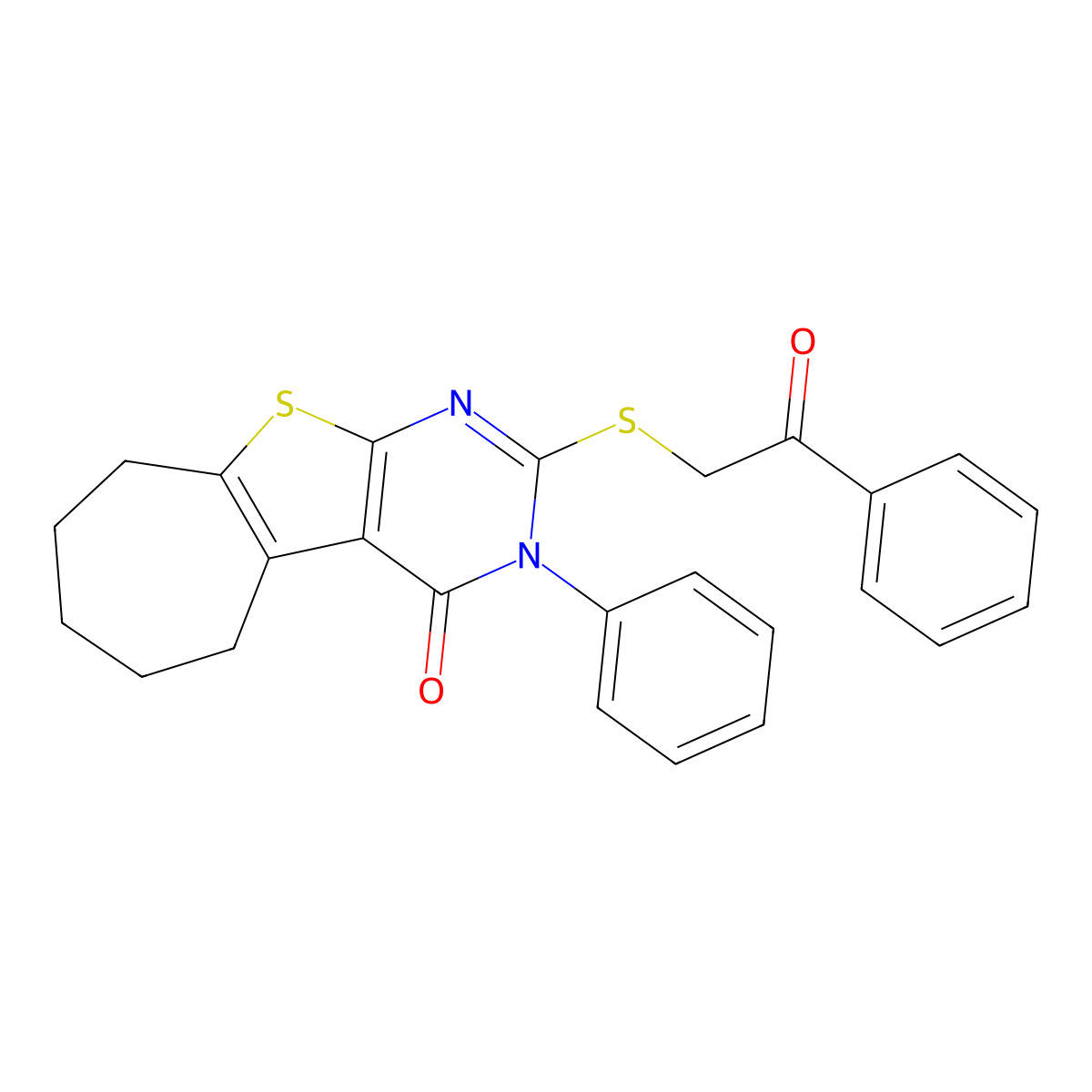 2-[(2-oxo-2-phenylethyl)sulfanyl]-3-phenyl-3,5,6,7,8,9-hexahydro-4H-cyclohepta[4,5]thieno[2,3-d]pyrimidin-4-one molecular structure, CAS 374606-67-4