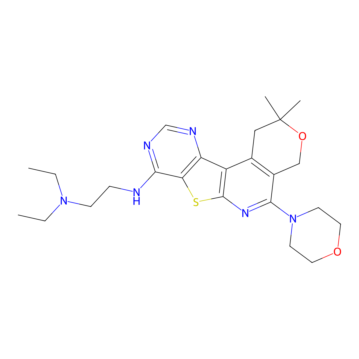 N-[2-(diethylamino)ethyl]-N-[2,2-dimethyl-5-(4-morpholinyl)-1,4-dihydro-2H-pyrano[4'',3'':4',5']pyrido[3',2':4,5]thieno[3,2-d]pyrimidin-8-yl]amine molecular structure, CAS 374606-81-2