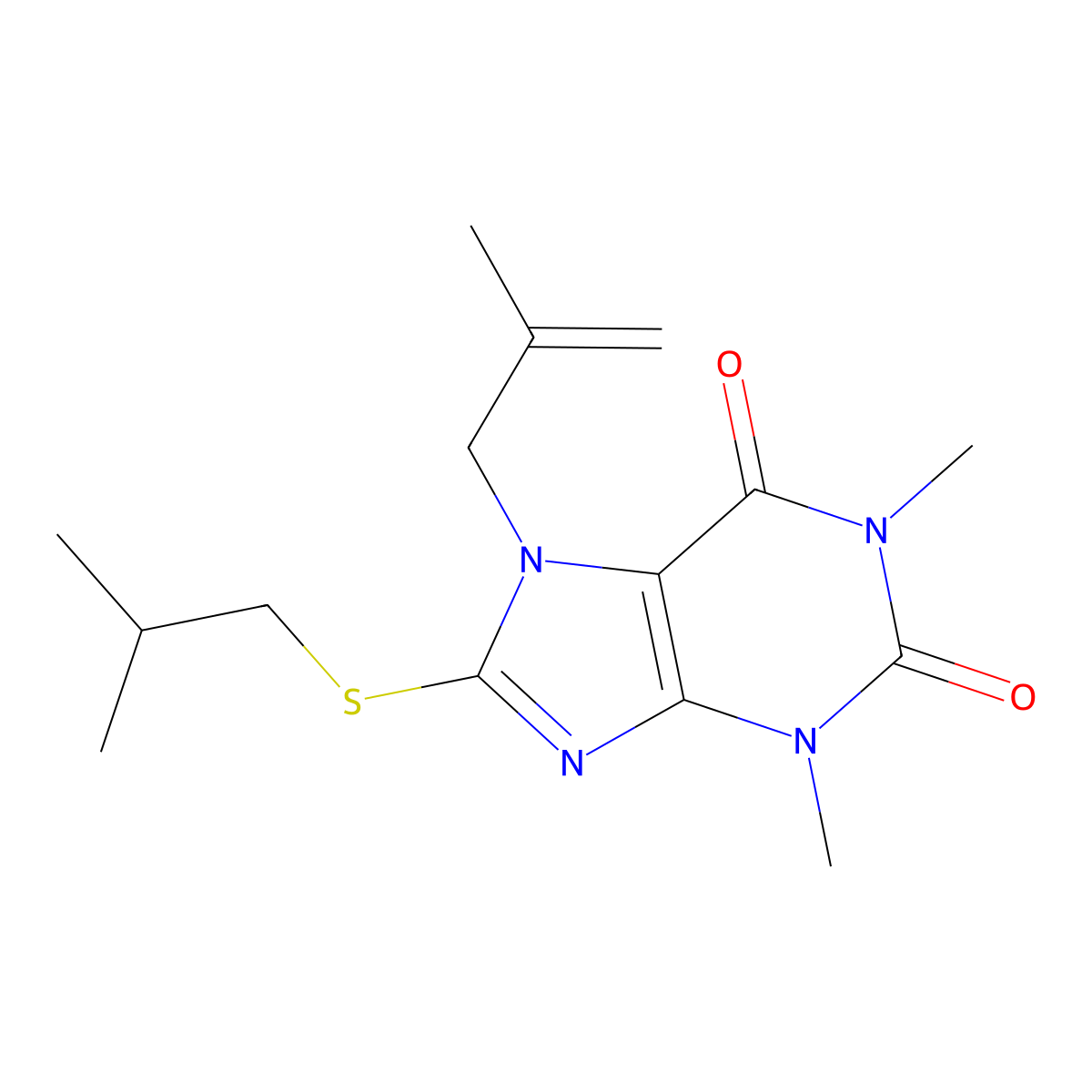 1,3-Dimethyl-7-(2-methylprop-2-enyl)-8-(2-methylpropylsulfanyl)purine-2,6-dione molecular structure, CAS 374607-45-1