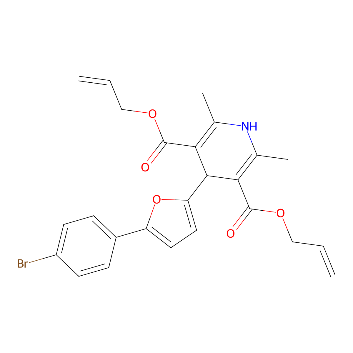 3,5-Bis(prop-2-en-1-yl) 4-[5-(4-bromophenyl)furan-2-yl]-2,6-dimethyl-1,4-dihydropyridine-3,5-dicarboxylate molecular structure, CAS 374607-52-0