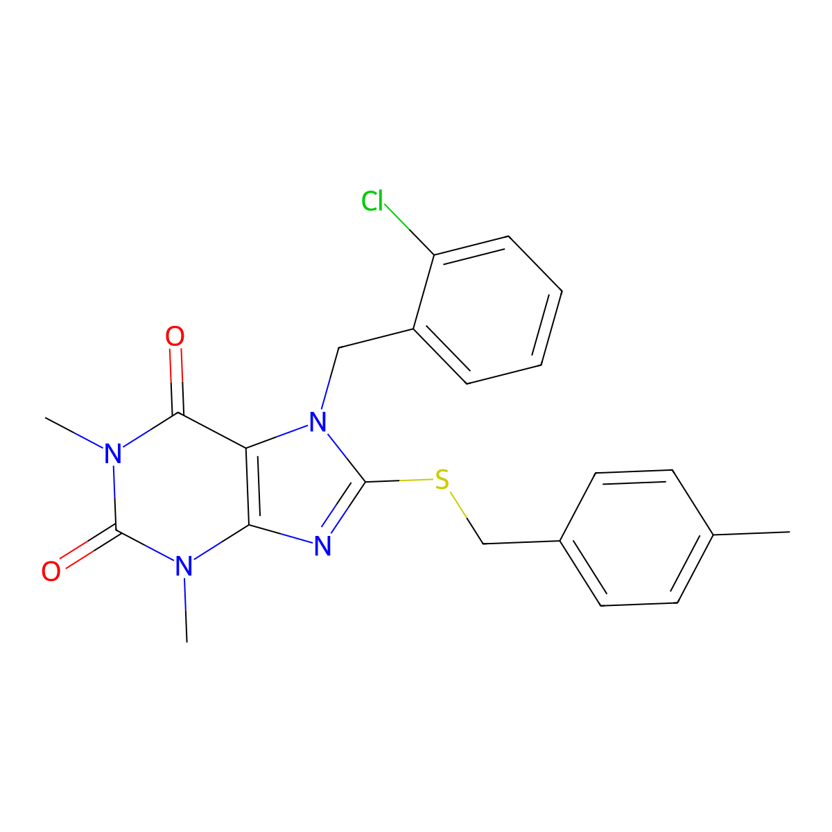 7-[(2-Chlorophenyl)methyl]-1,3-dimethyl-8-[(4-methylphenyl)methylsulfanyl]purine-2,6-dione molecular structure, CAS 374607-87-1