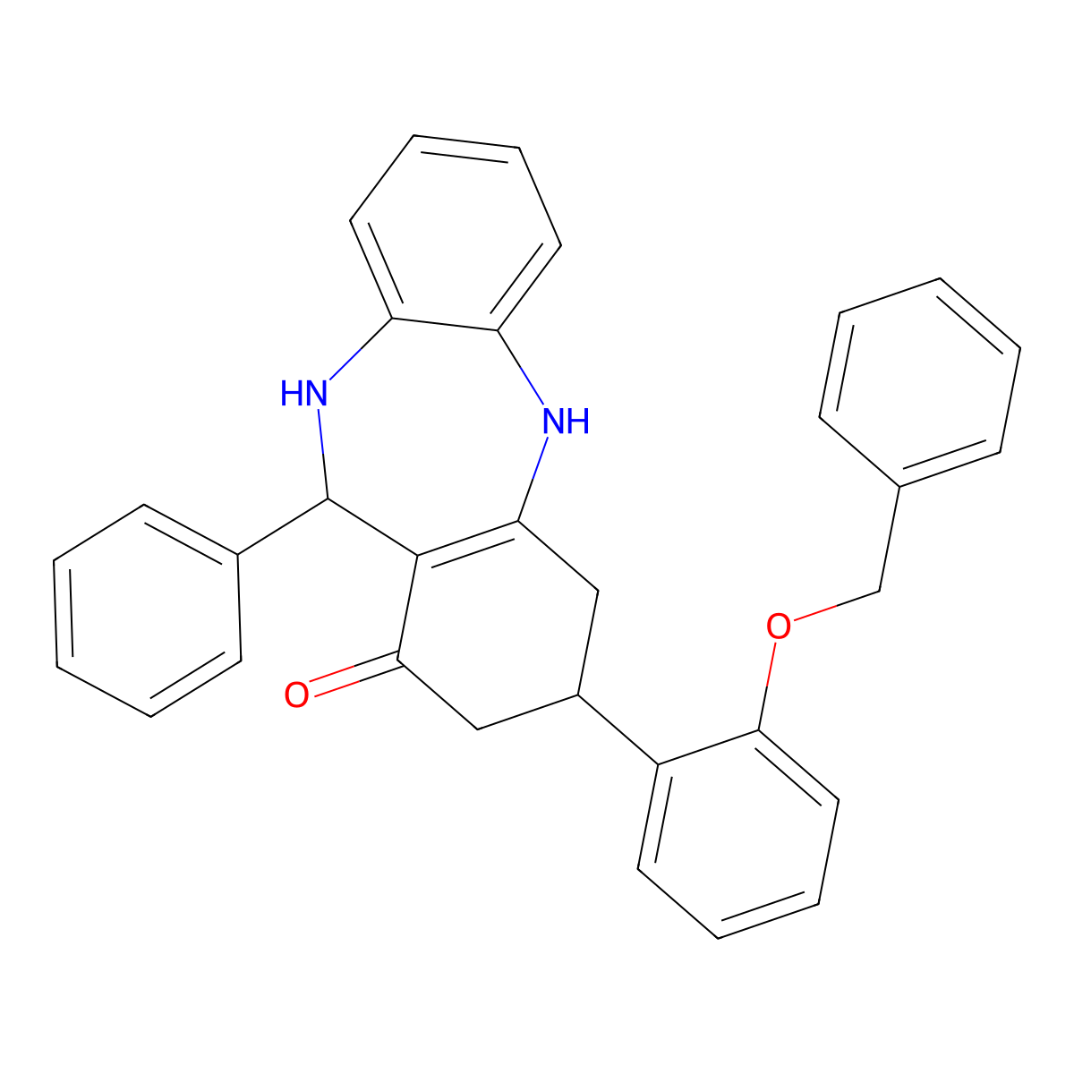 6-Phenyl-9-(2-phenylmethoxyphenyl)-5,6,8,9,10,11-hexahydrobenzo[b][1,4]benzodiazepin-7-one molecular structure, CAS 374608-42-1