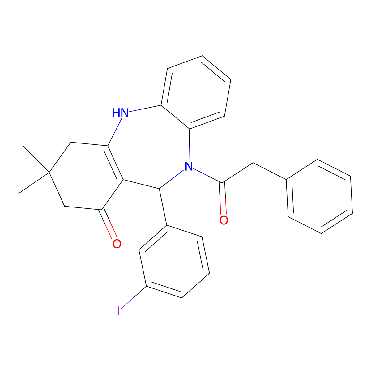 11-(3-iodophenyl)-3,3-dimethyl-10-(phenylacetyl)-2,3,4,5,10,11-hexahydro-1H-dibenzo[b,e][1,4]diazepin-1-one molecular structure, CAS 374608-86-3