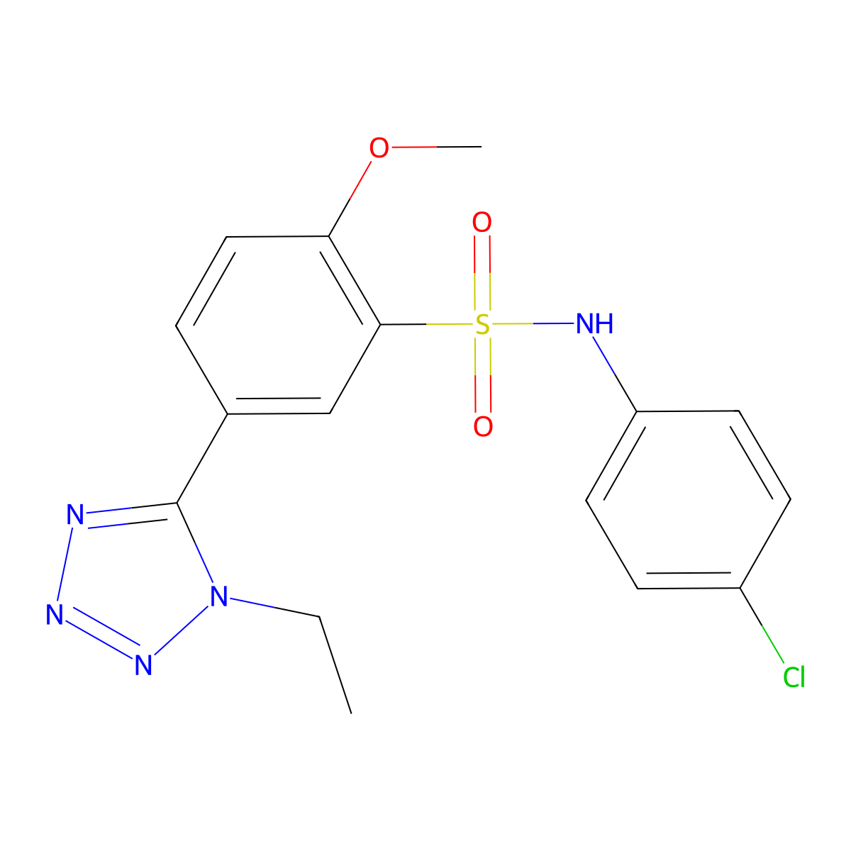 N-(4-chlorophenyl)-5-(1-ethyltetrazol-5-yl)-2-methoxybenzenesulfonamide molecular structure, CAS 374612-13-2