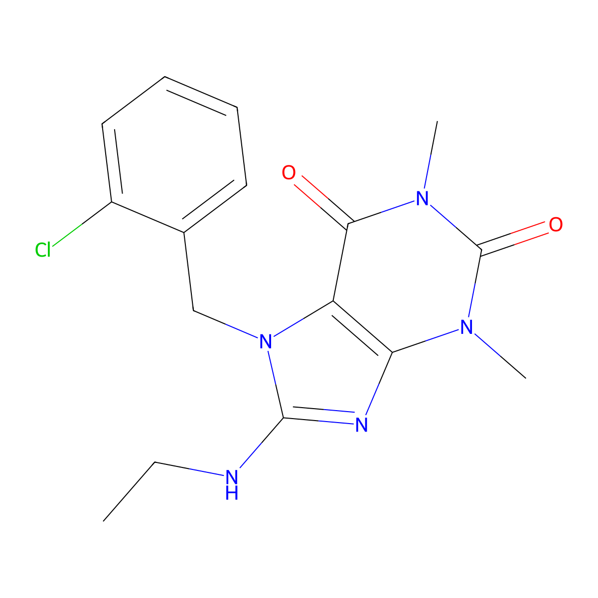 7-(2-chlorobenzyl)-8-(ethylamino)-1,3-dimethyl-3,7-dihydro-1H-purine-2,6-dione molecular structure, CAS 374613-64-6