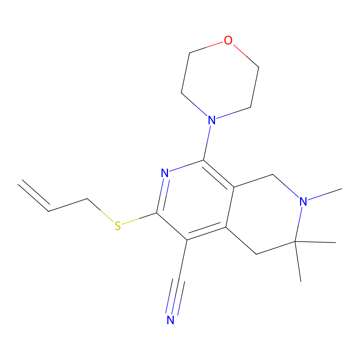 6,6,7-Trimethyl-1-morpholin-4-yl-3-prop-2-enylsulfanyl-5,8-dihydro-2,7-naphthyridine-4-carbonitrile molecular structure, CAS 374613-94-2