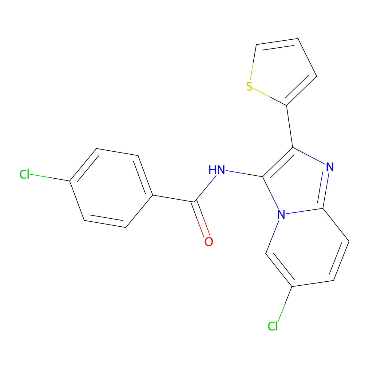 4-chloro-N-[6-chloro-2-(thiophen-2-yl)imidazo[1,2-a]pyridin-3-yl]benzamide molecular structure, CAS 374615-54-0