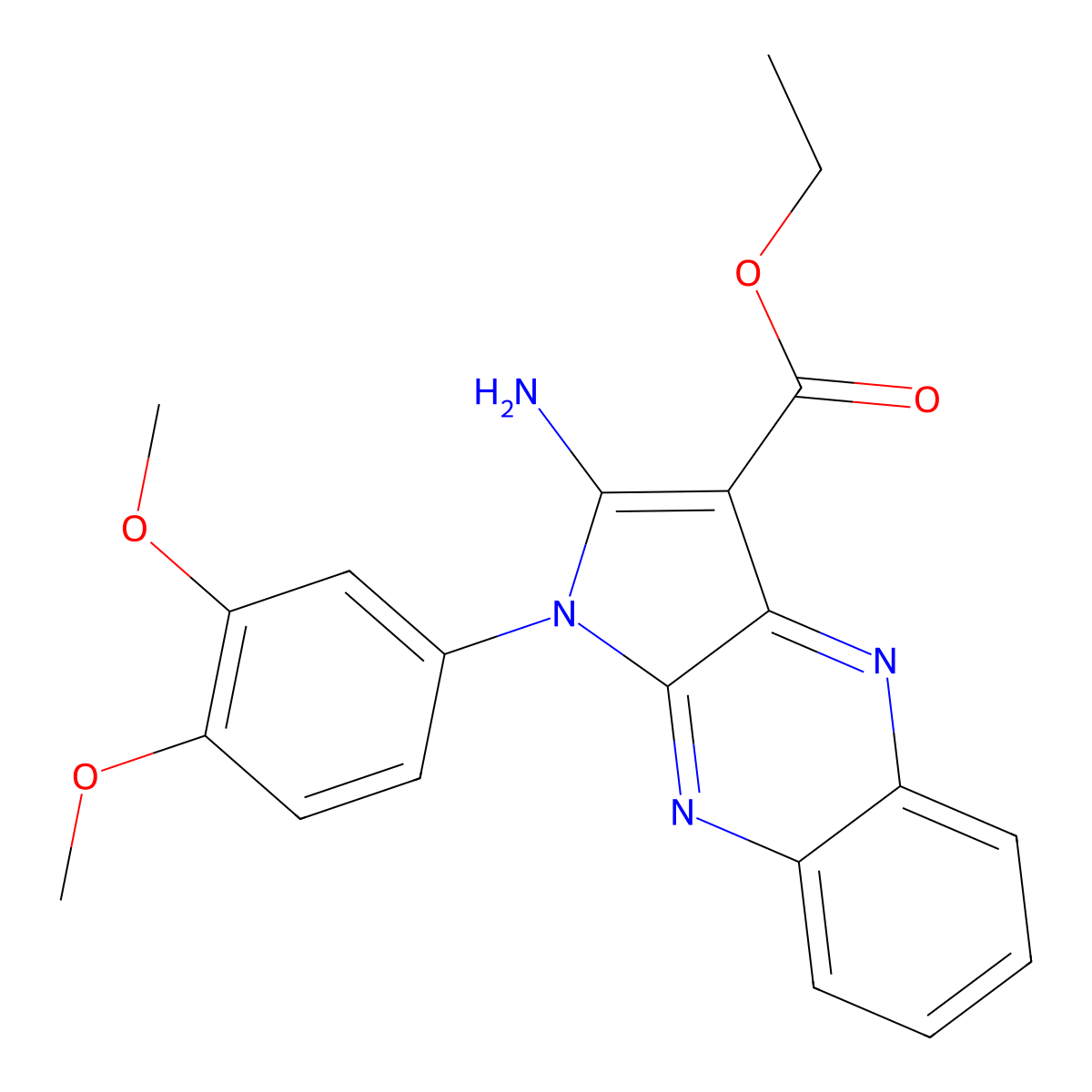 ethyl 2-amino-1-(3,4-dimethoxyphenyl)-1H-pyrrolo[2,3-b]quinoxaline-3-carboxylate molecular structure, CAS 374616-32-7