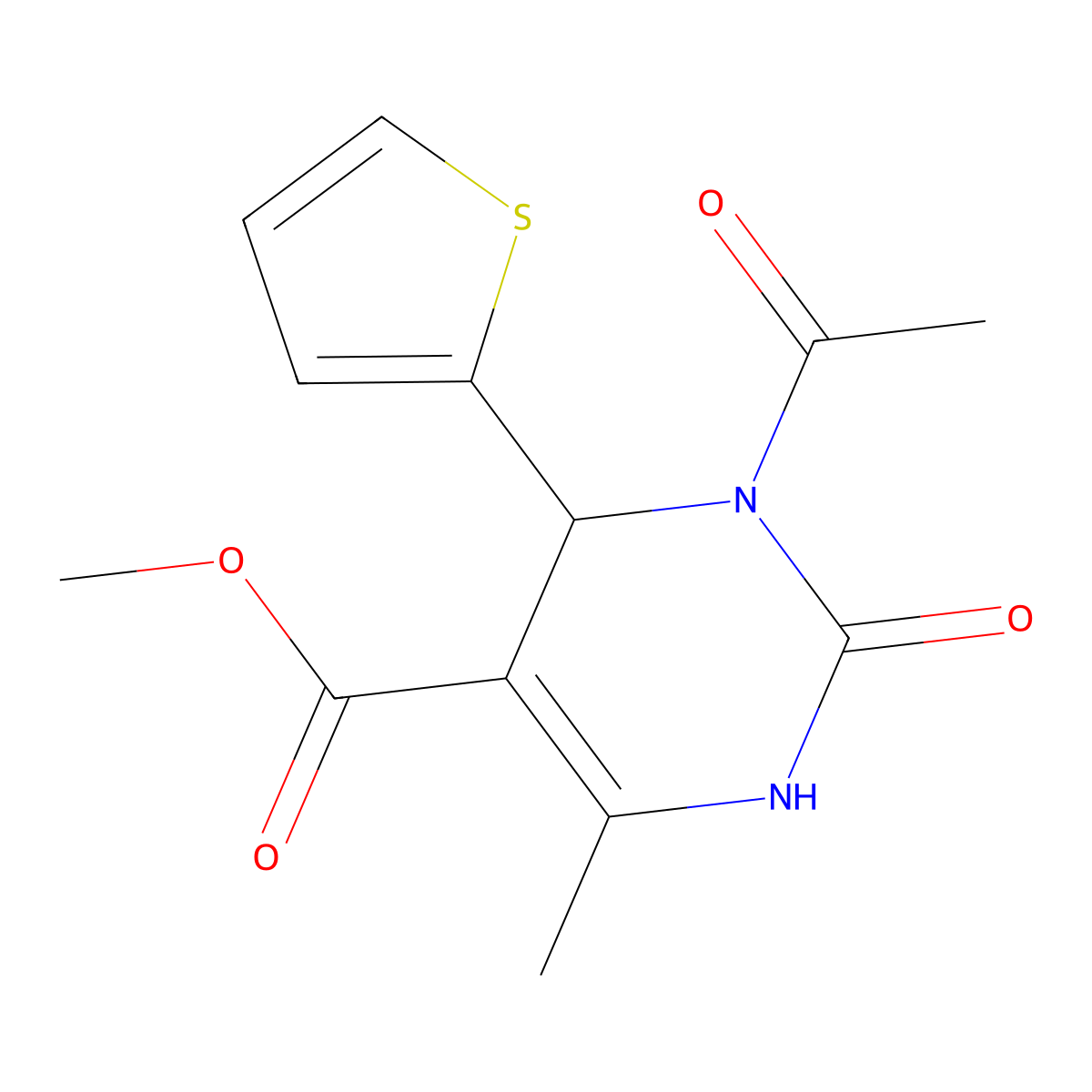 Methyl 3-acetyl-6-methyl-2-oxo-4-(thiophen-2-yl)-1,2,3,4-tetrahydropyrimidine-5-carboxylate molecular structure, CAS 374616-70-3