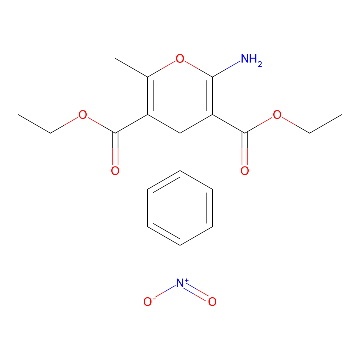 diethyl 2-amino-6-methyl-4-(4-nitrophenyl)-4H-pyran-3,5-dicarboxylate molecular structure, CAS 374616-81-6