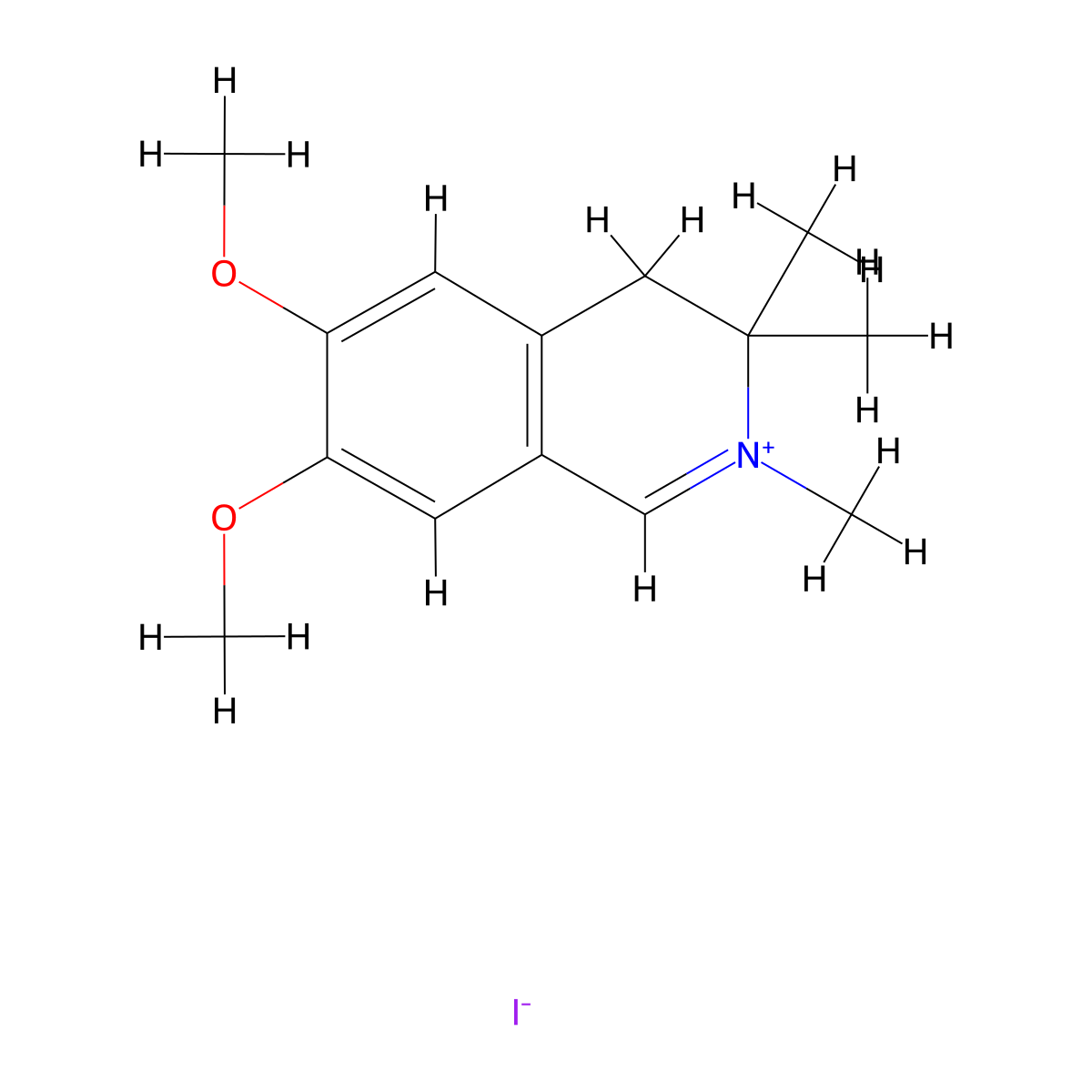 6,7-Dimethoxy-2,3,3-trimethyl-3,4-dihydroisoquinoline, iodide molecular structure, CAS 37462-23-0