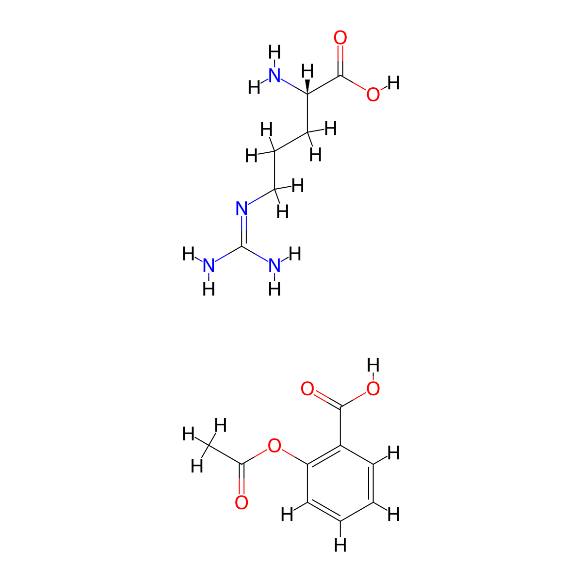 Aspirin arginine molecular structure, CAS 37466-21-0
