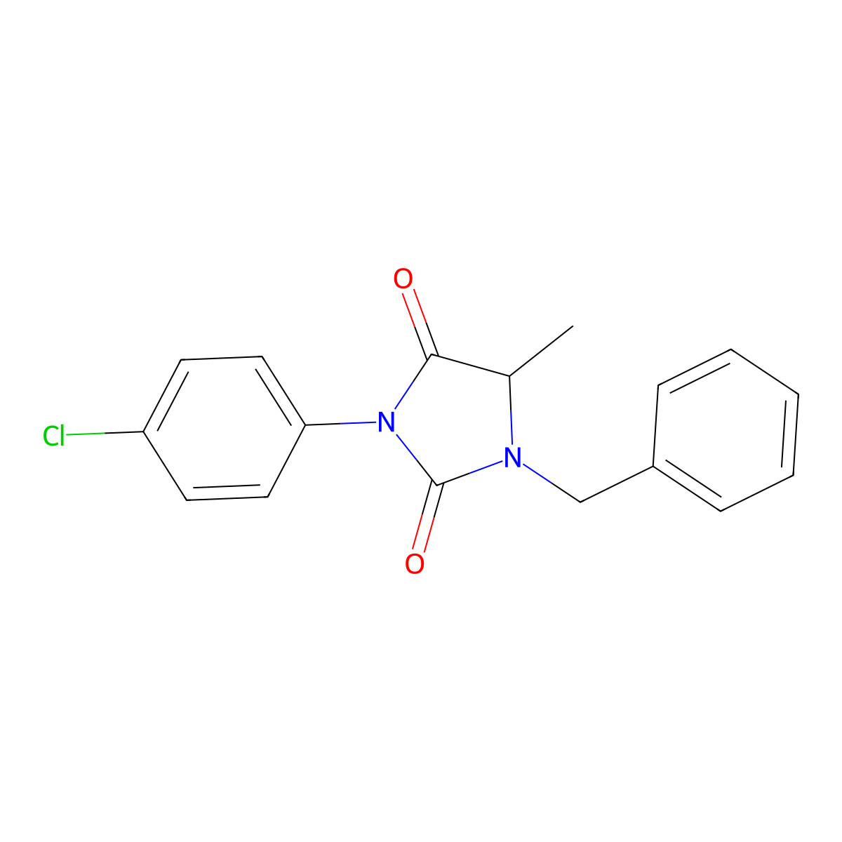 1-Benzyl-3-(4-chlorophenyl)-5-methylimidazolidine-2,4-dione molecular structure, CAS 37468-32-9
