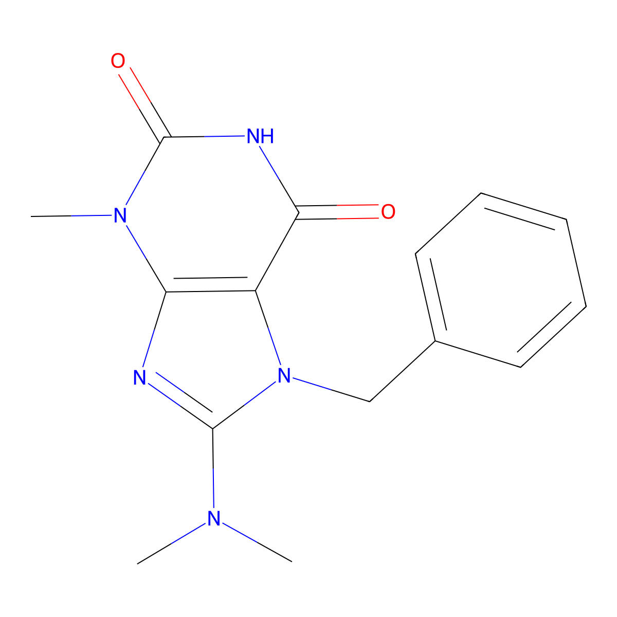 7-Benzyl-8-(dimethylamino)-3-methylpurine-2,6-dione molecular structure, CAS 374684-49-8
