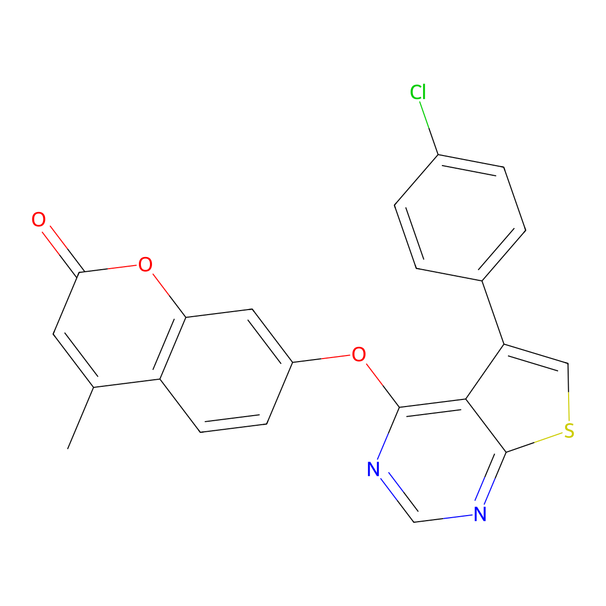 7-[5-(4-Chlorophenyl)thieno[2,3-d]pyrimidin-4-yl]oxy-4-methylchromen-2-one molecular structure, CAS 374693-18-2