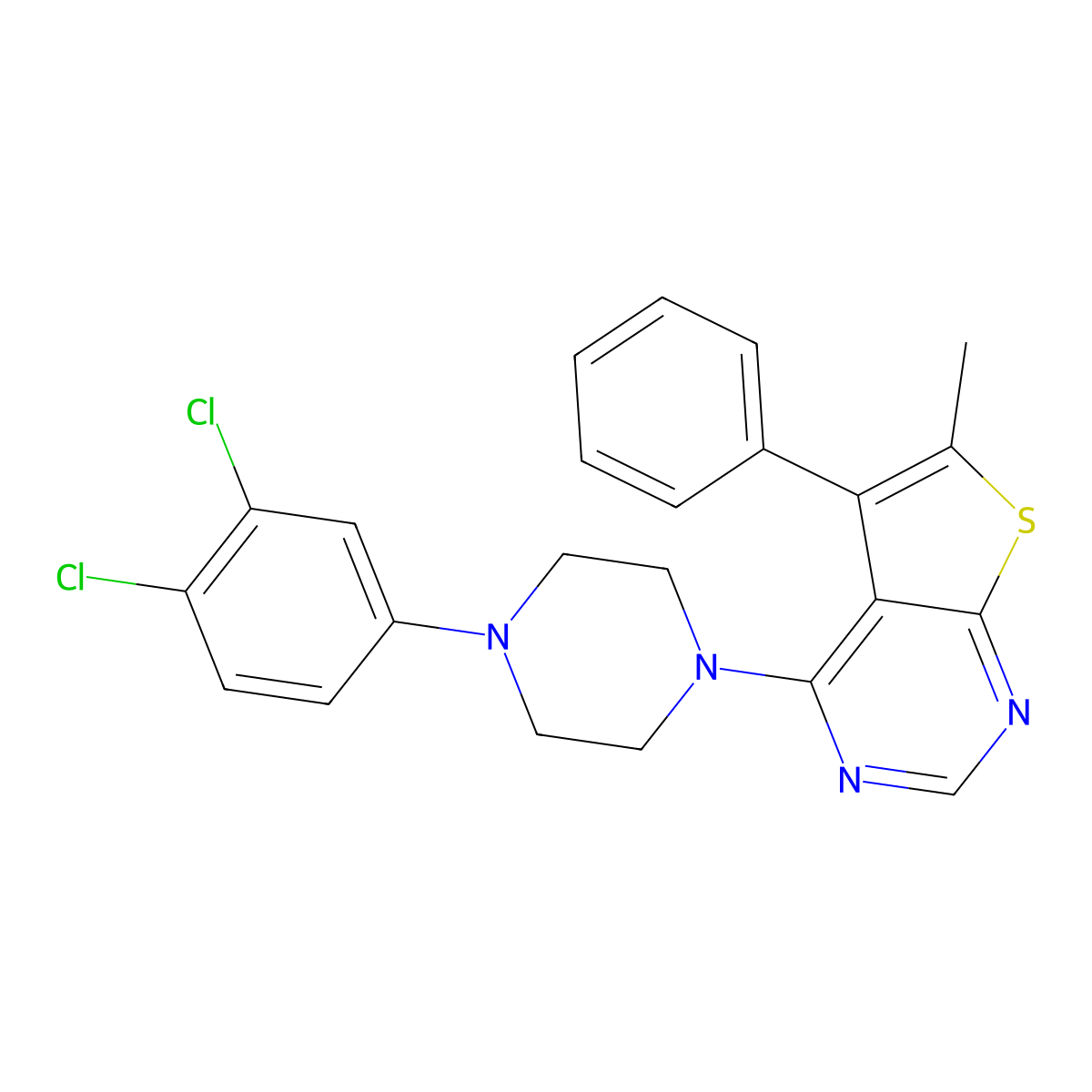 4-[4-(3,4-Dichlorophenyl)piperazin-1-yl]-6-methyl-5-phenylthieno[2,3-d]pyrimidine molecular structure, CAS 374693-39-7