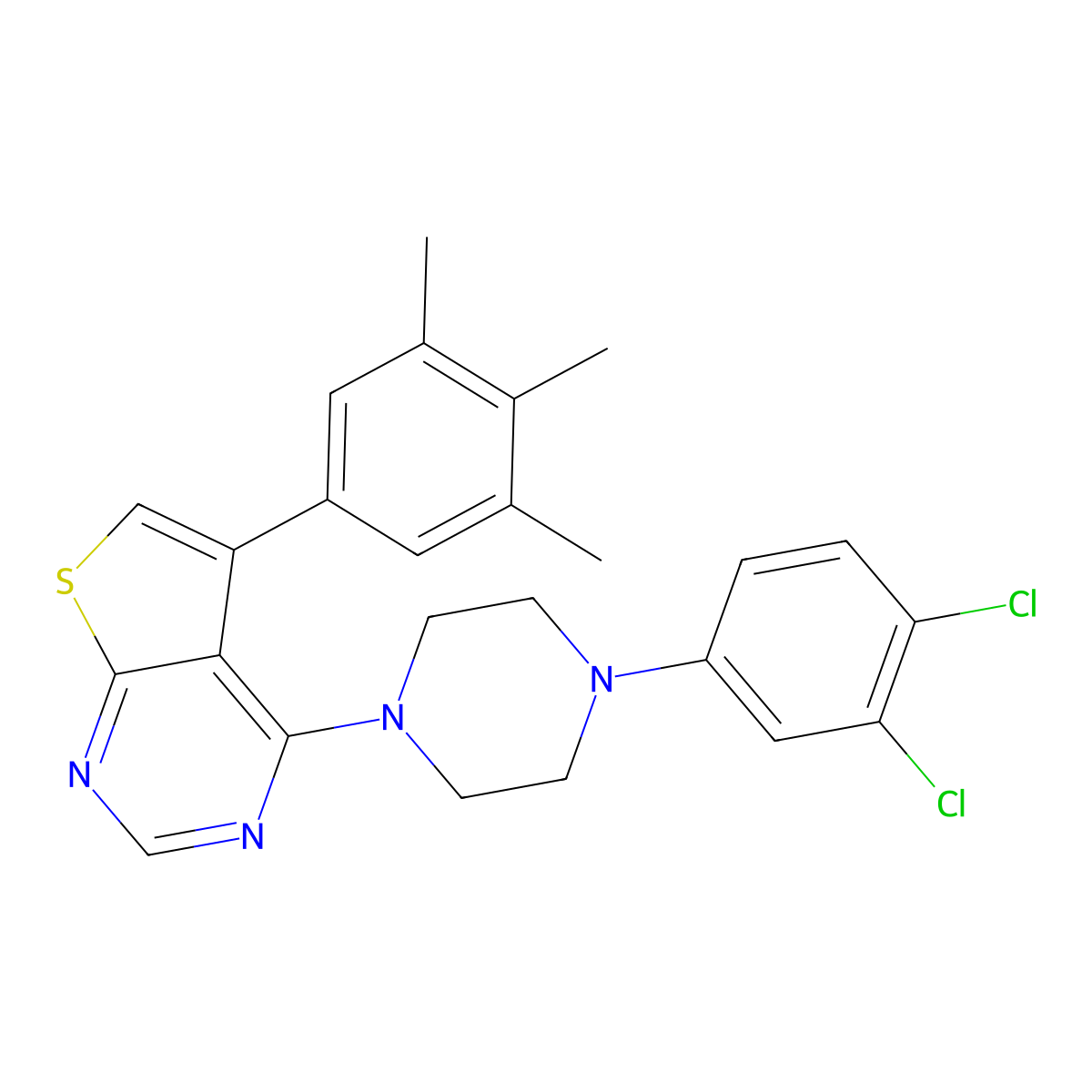 4-[4-(3,4-Dichlorophenyl)piperazin-1-yl]-5-(3,4,5-trimethylphenyl)thieno[2,3-d]pyrimidine molecular structure, CAS 374693-46-6