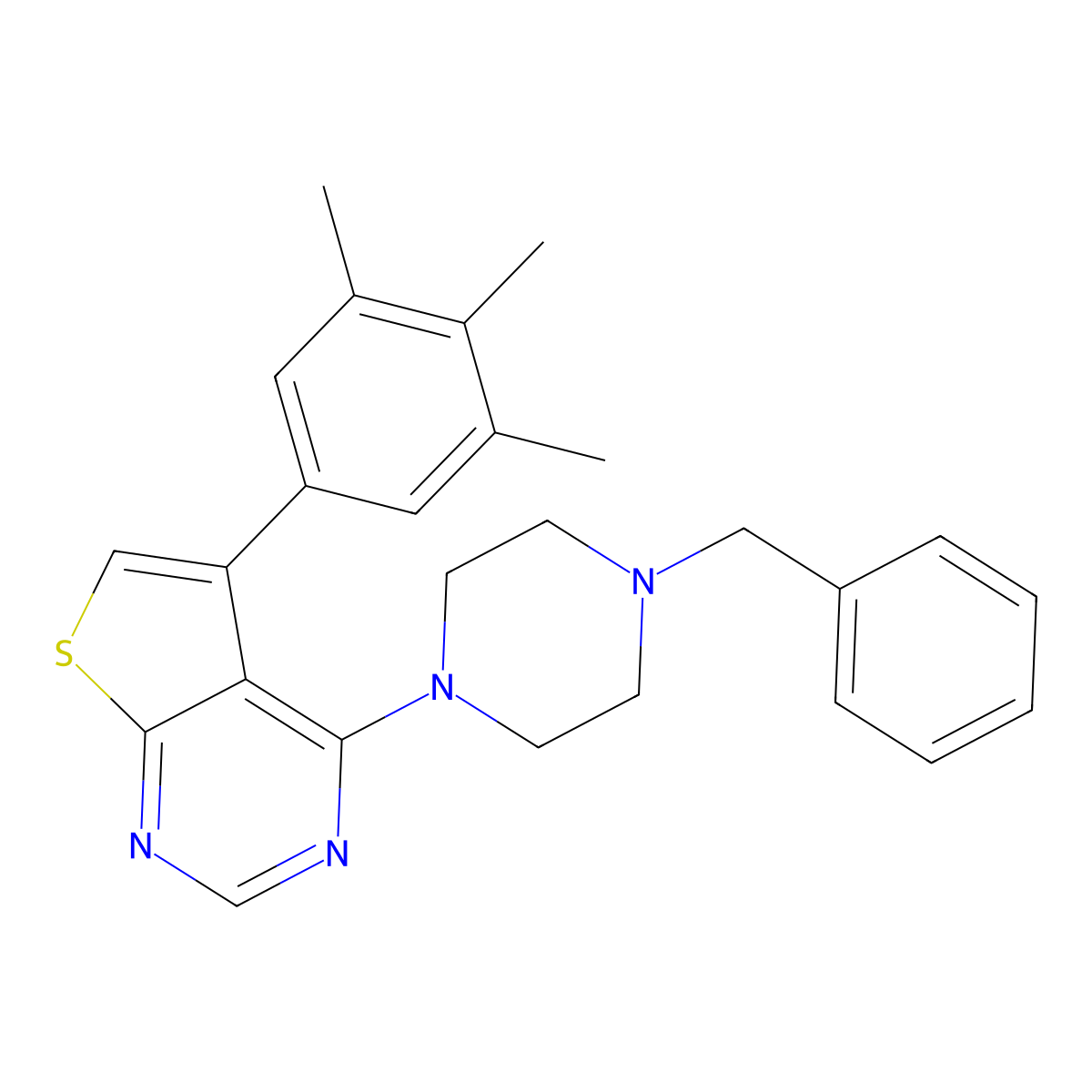 4-(4-Benzylpiperazin-1-yl)-5-(3,4,5-trimethylphenyl)thieno[2,3-d]pyrimidine molecular structure, CAS 374693-47-7